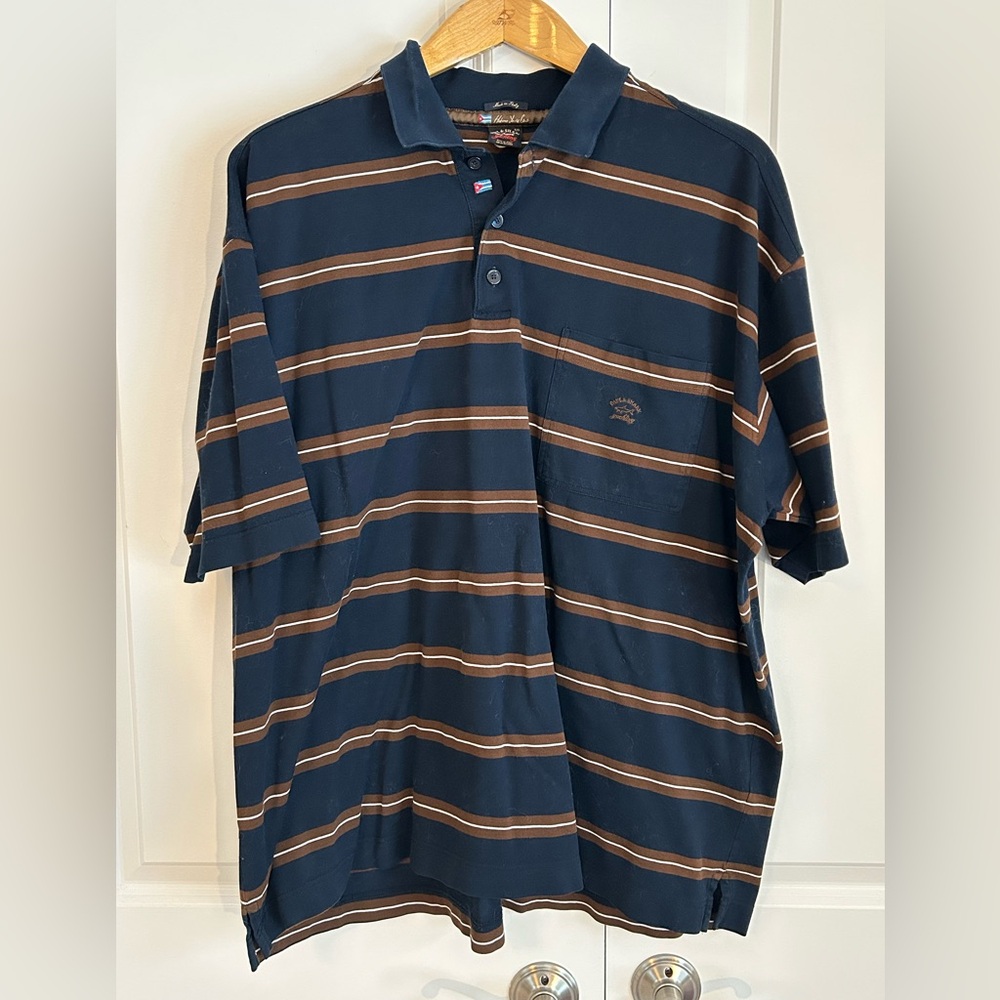 Paul & Shark Yachting short-sleeved striped polo shirt navy blue brown